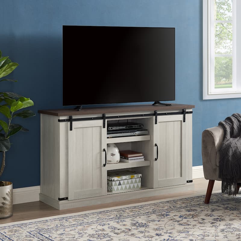 TV Stand Farmhouse Sliding Barn Door Entertainment Center for TVs Up to